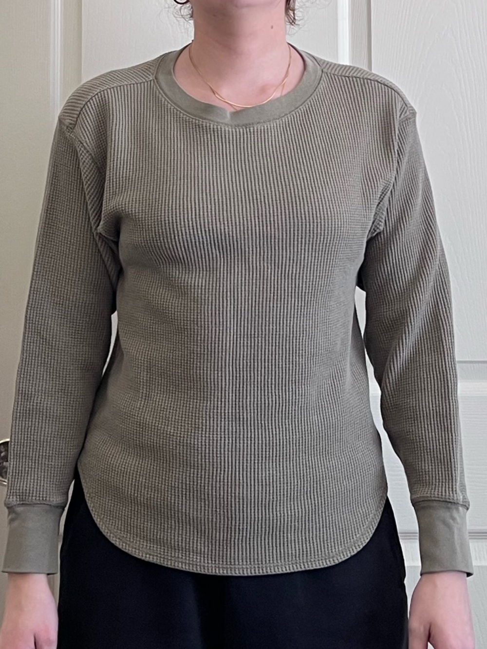 Uniqlo Olive Green Waffle Thermal Long-Sleeve Top